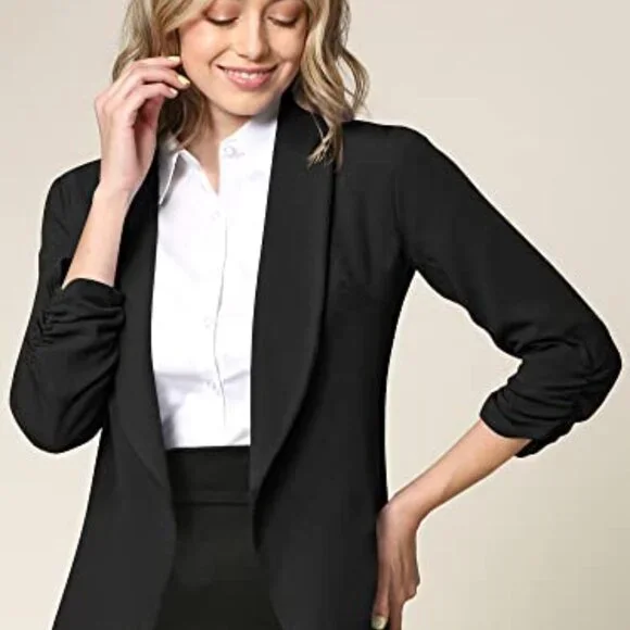 3/4 Sleeve Blazer Open Front Cardigan Jacket Work Office Chic Minimal